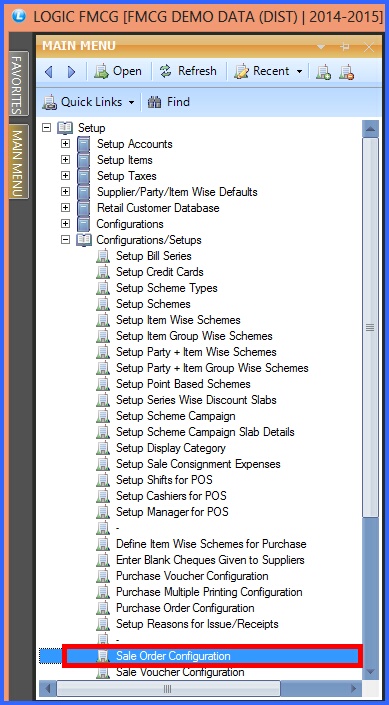 fmcg sale order configuration menu